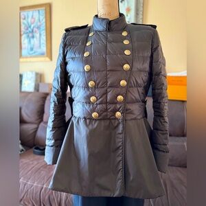 Moncler military style flouncy hem down jacket